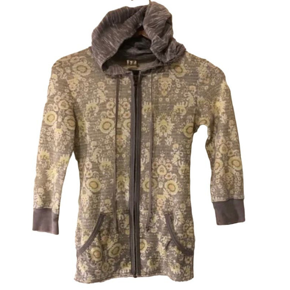 Free People Floral Print Waffle Thermal Zip Front Hoodie - Picture 3 of 12